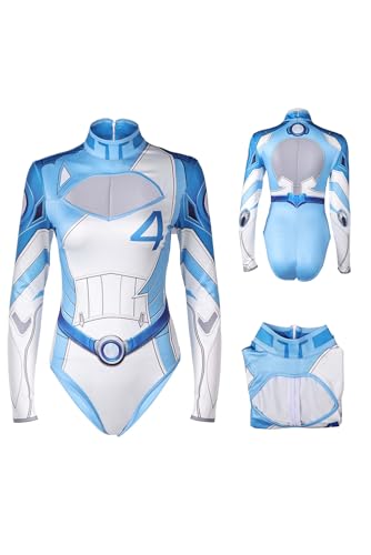 cultofmoon Invisible Woman Cosplay Costume Sue Storm Outfits Blue Swimsuit Women Superhero Jumpsuit Halloween Carnival Suit