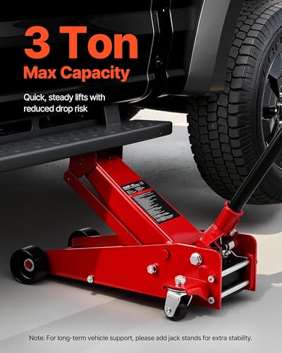 Image of VEVOR 3 Ton Low Profile Floor Jack, Steel Racing Floor Jacks with Single Piston Quick Lift Pump, Hydraulic Trolley Car Jack for Sport Utility Vehicle, SUVs, Pickups, Lifting Range 5.1 inch-19.7 inch