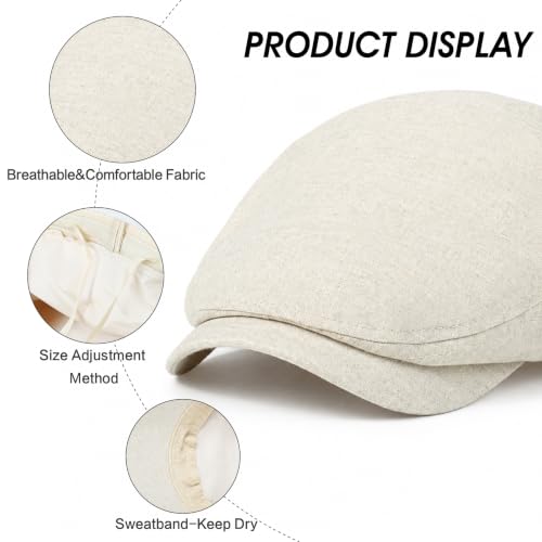 Image of 3Pcs Men's Newsboy Caps Cotton Cooling Hat Adjustable Flat Cap for Men