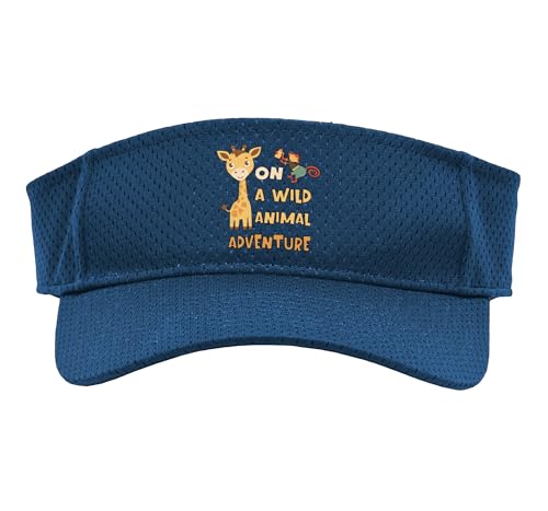Cute Animals Jungle Adventure Cute Giraffe Monkey Nature Sport Sun Visor, Adult, One Size, Navy