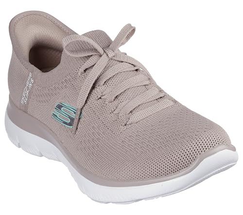 Skechers Mujer Summits New Daily Zapatillas, Taupe Knit/Mint Trim, 36 EU