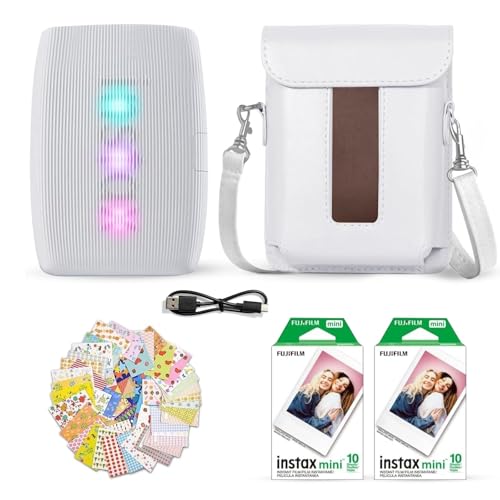 Fujifilm Instax Mini Link 3 Smartphone Printer Clay White + Fuji Film Value Pack (20 Sheets)+ Shutter Accessories Bundle, Incl. Protective Case, 20 Sticker Frames, USB Type C Cable