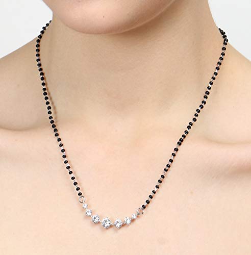 CLARA 925 Sterling Silver 7 Stone Mangalsutra Earring Chain Jewellery Set | Platinum Plated, Swiss Zirconia | Gift for Wife - Image 6