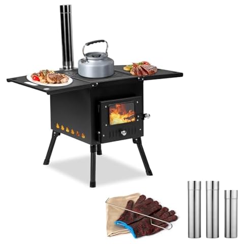 Outopee Portable Camping Wood Stove with Chimney Cover