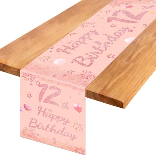 TaimeiMao Tischläufer Deko 12 Geburtstag Mädchen Roségold 180 X 35 cm