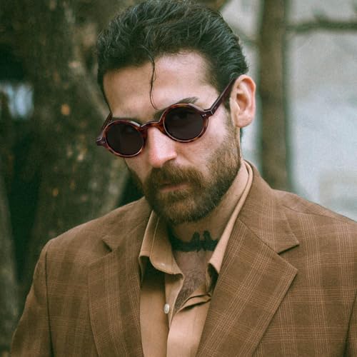 CARFIA Retro Acetate Small Face Polarized Sunglasses for Men Cool Classic Round Sun Glasses CA25012