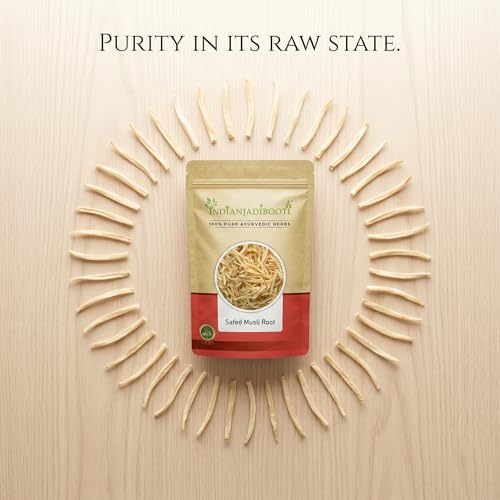 Image of IndianJadiBooti Safed Musli Root (900g Pack of 3) | Whole & Raw Chlorophytum Borivilianum | Ayurvedic Herb for Strength, Stamina & Vitality Support | Natural White Musli | Sun-Dried & Non-GMO | Premium Grade