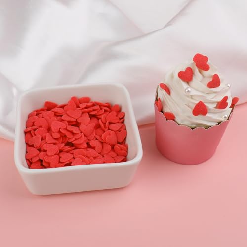 Image of Valentines Sprinkles, Red Heart Sprinkles for Cake Decorating | Edible Hearts for Baking, Ice Cream, Valentines Cupcake Topper, Christmas Grinch Cookie Decorations