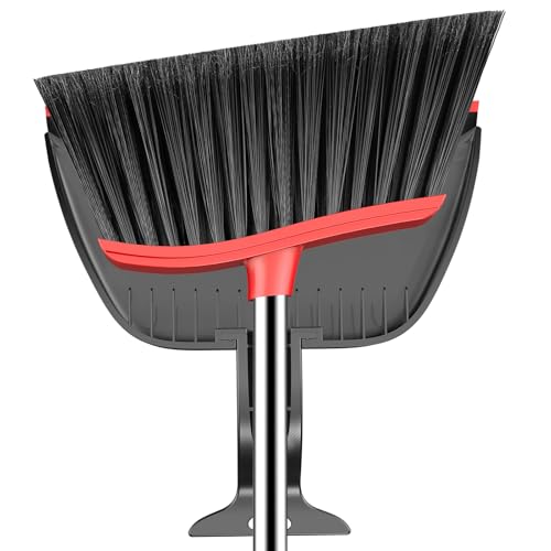 EZKEY Broom and Step-on Dustpan Set 59-in Adjustable Long Handle Broom with Dustpan Combo Set Outdoor Angle Broom for Sweeping Indoor Dust Pet Hair for Cleaning Kitchen Garage Deck Patio Black&Red