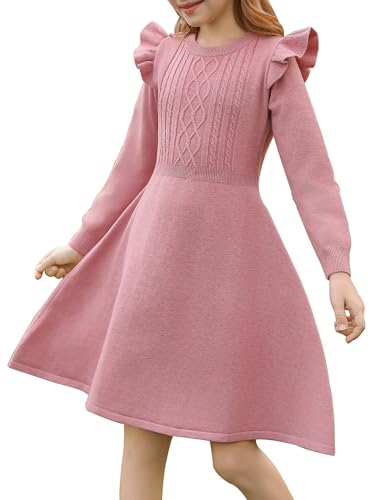 Girls Dresses Size 10-12 Long Sleeve Sweater Dress Fall Winter Knit Pullover Formal Outfits Pink