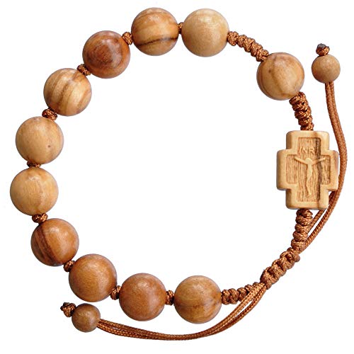 Sine Cera Olive Wood 1 Decade Catholic Rosary Bracelet, Smooth 10mm Beads
