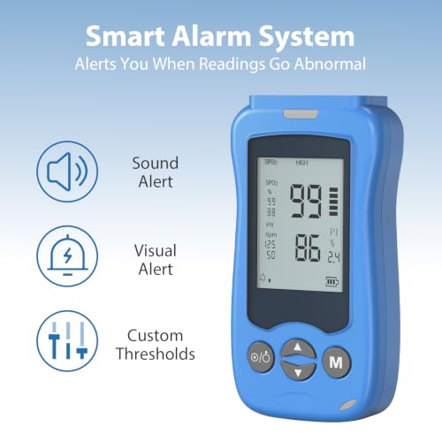 Image of Overnight Pulse Oximeter, Medical Grade Accuarcy SpO2 & Pulse Rate Continuous Pulse Oximeter Pediatric Blood Oxygen Saturation Monitor Handheld Infant with Adjustable Alarms