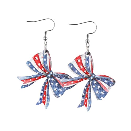 Double-sided Wooden Independence Day Earrings Handmade Red White Blue American Flag Cross Bow Chicken Boots Dangle Earrings 4th of July Patriotic Statement for Women Memorial Day Party Jewelry-StyleB