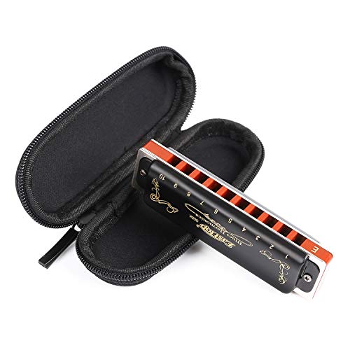 Easttop Harmonica Key Of E 10 Hole 20 Tone Diatonic Blues Harmonica E With Case Top Grade For Professional Player,Beginner,Students,Children,Kids Gift(East Top)- Black #TOP5