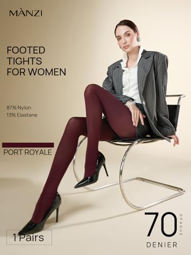 Image of MANZI Tights for Women Solid Color Pantyhose Colored Semi Opaque Footed Tights Soft Stretch High Waist Stockings 70 Denier
