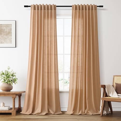 Aersas Camel Semi Sheer Curtains 96 Inches Length for Living