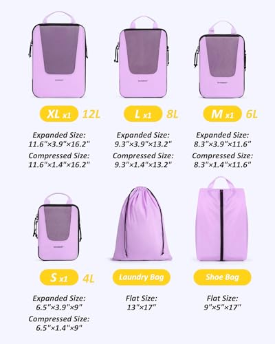 Image of BAGSMART Compression Packing Cubes for Travel, 6 /5 /4set Lightweight Packing Organizers, Summer Travel Essentials Suitcase Organizer Bags Set
