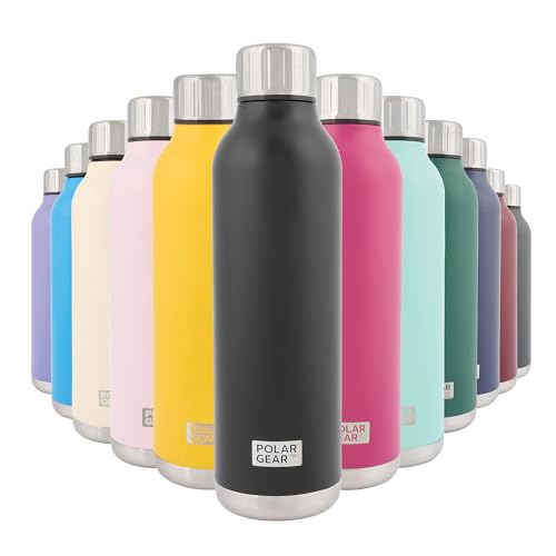 Polar Gear Stainless Steel Water Bottle - 500ml Vacuum Insulated Metal Water Bottle, Double Wall, Leakproof Drinks Bottle - 12H Hot, 24H Cold - Perfect for Work, Travel, Sports, Gym (Black)