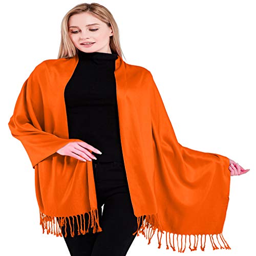 CJ Apparel Orange Solid Color Tassels Design Nepalese Shawl Scarf Wrap Stole Throw Head Wrap Pashmina Hand Made in Nepal New2