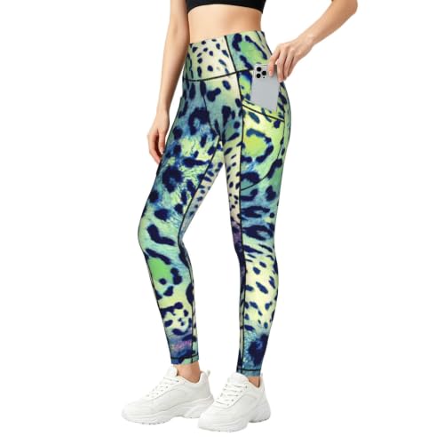 Pantalones de yoga con bolsillos mallas de running estampado leopardo verde