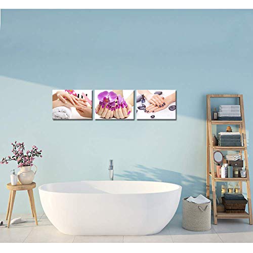 HOMEOART Nail Room Decor Manicure Canvas Wall Art Fashion Woman Makeup Room Wall Decor Nail Salon Decoration Spa Room Decor Framed Ready to Hang 12 x 16 Inch x 3 Panels - Image 4