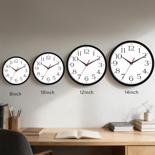 Image of DAXSMY 14 Inch Wall Clock - Battery Operated, Silent Non-Ticking Analog Sweep Movement - Easy to Read Numbers for Home, Office, Kitchen, Classroom (Black)