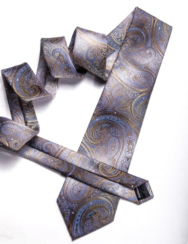 Image of Barry.Wang Men Ties Paisley Woven Silk Necktie Set with Pocket Suqare Cufflinks Formal