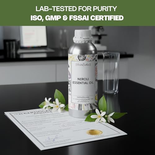 Image of VedaOils Neroli Essential Oil 100ml | 100% Pure Neroli Oil for Skin Care, Aromatherapy & Diffusers | Therapeutic Grade Floral Oil for Face, Massage & Relaxation