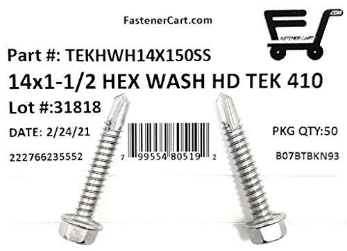 Tornillos TEK acero inoxidable #14x1 1/2 hexagonal 50 pzas miniatura 2