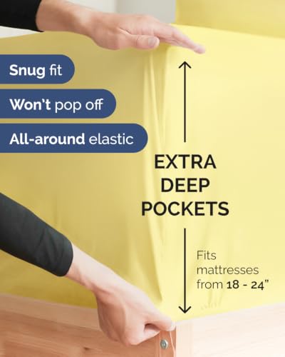 Image of Extra Deep Flex Top Split Head King Fitted Sheet - Hotel Luxury Single Fitted Sheet Only - Easily Fits 18 inch to 24 inch Mattress - Ultra Soft, Wrinkle Free w /Extra Deep Pockets - Yellow