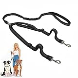 Double Leash for Two Dogs, No Tangle Bungee Dog Leash - Reflective, Comfortable Padded Handles, Bungee Shock Absorbing, Two Point Control Dog Leashes, Black (51-70 in)