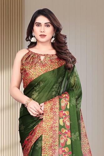 Image of SUPERLAXMI Women's Chiffon Floral Printed Saree with Blouse Piece