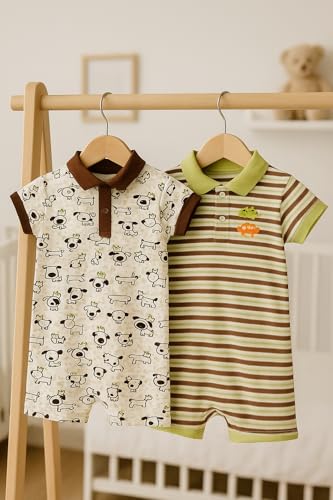 Image of TuddyBuddy 100% Cotton Romper /Jumpsuit /Bodysuit Set for Baby (Pack of 2 Playsuits)