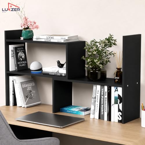 Image of Lukzer MR-011 Black Adjustable 5-Tier Bookshelf | Multi-Functional Storage Rack for Living Room, Bedroom, Home, Office & Kitchen|Engineered Wood Bookcase|121x61x24cm| DIY Bookshelves | Made in India