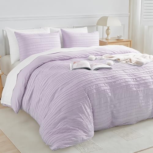 Image of NEXHOME PRO Duvet Cover Full,3 Pieces Boho Tufted Duvet Cover Set, Soft and Lightweight 100% Washed Microfiber Comforter Cover Set for All Season(Lavender,80 x 90)-No Comforter