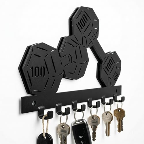 Image of Ventuos Metal Wall Mounted Key Holder with 6 Hooks, Only Dumbbell Design, Key Organizer for Home Office Bedroom Entryway
