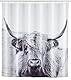 WENKO Duschvorhang Mod. Yak, hygienischer Textil-Vorhang, waschbar, wasserabweisend & pflegeleicht, mit 12 Ringen zur Befestigung an der Duschstange, 180 x 200 cm, Weiß/Schwarz