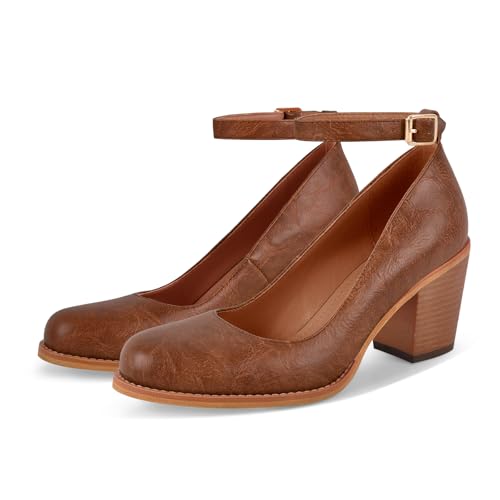 Women's Mary Jane Chunky Heel Low Heel Round Toe Pumps4