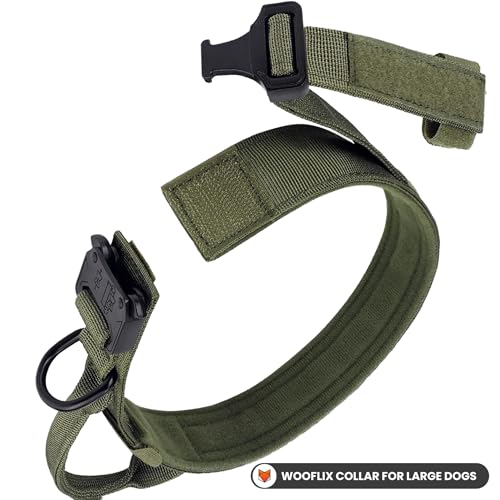 Image of WOOFLIX Metal Dog Collar For Training & Walks|Nylon Collar With Tactical Metal Buckle & D-Ring For Medium & Large Dogs|Dog Collar For Medium & Large Dogs (Extra Large, Army Green) - 25 X 5 Cm