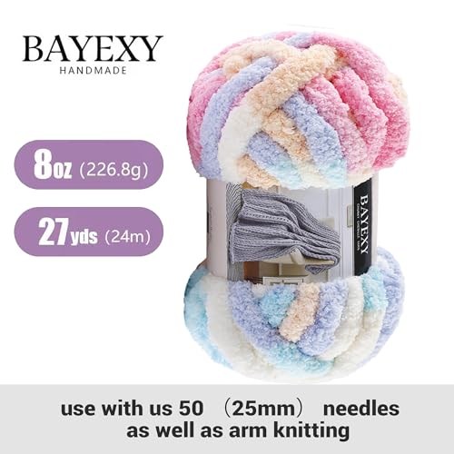Image of Chunky Chenille Yarn for Hand Knitting 8 Jumbo Pack Jumbo Chunky Yarn for Hand Soft Blanket Knitting, Bulky Thick Fluffy Yarn for Crocheting (Marshmallow Color+Kitten Color)