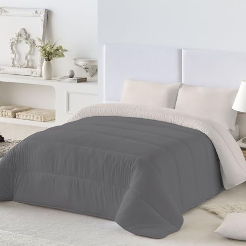 NATURALS - Edredón Nórdico 300 Gramos Liso Bicolor - Reversible - Microfibra Extrasuave - Acolchado Gran Confort y Transpirable - Gris/Piedra - Cama 135/150 (250x260 cm) - Fabricado en España