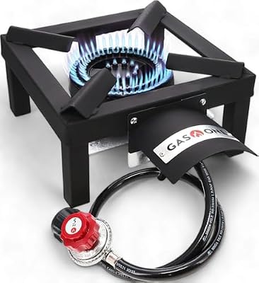 GasOne High Pressure Single Propane Burner - Outdoor Cooking with Heat Shield and Guard – Propane Burner Head for Camping, Tailgating, Seafood Boil, Home Brewing - Patent Pending