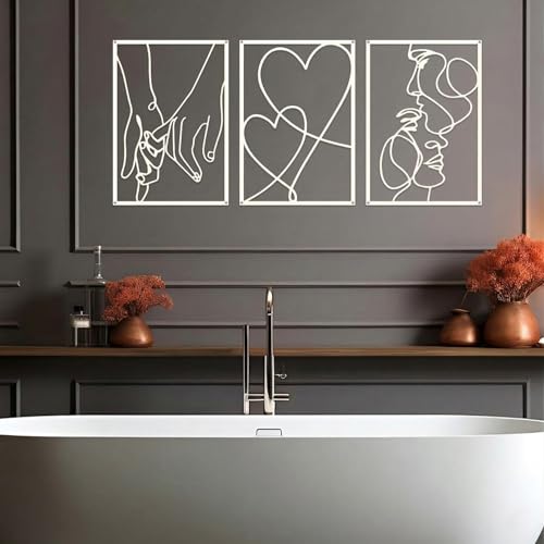 ESTART 3 Pcs Metal Minimalist Line Wall Art, Love Heart Metal Wall Decor