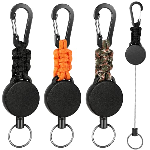Preisvergleich Produktbild 3 Stücke Schlüsselanhänger Ausziehbar Schlüsselband Ausziehbar Ausweis Einziehbarer Schlüsselanhänger mit 60cm Stahldrahtseil, Ausweishalter Ausziehbar mit Karabiner