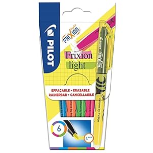 PILOT FriXion Light, uitwisbare markeerstiften, set van 6 (neonroze, neongeel, violet, blauw, oranje, groen)
