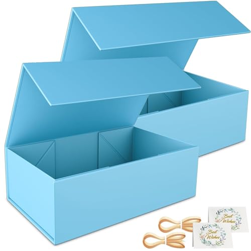 2 Pack Geschenkbox, 24x15x7.6cm Geschenkboxen für Presents with Lids Magnetic Closure Rectangle Collapsible for Groomsman Proposal Box, Christmas, Halloween, Birthday Gift Packging (Blau)