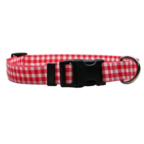 Yellow Dog Design Gingham Red Dog Collar Fits Neck 14 to 20