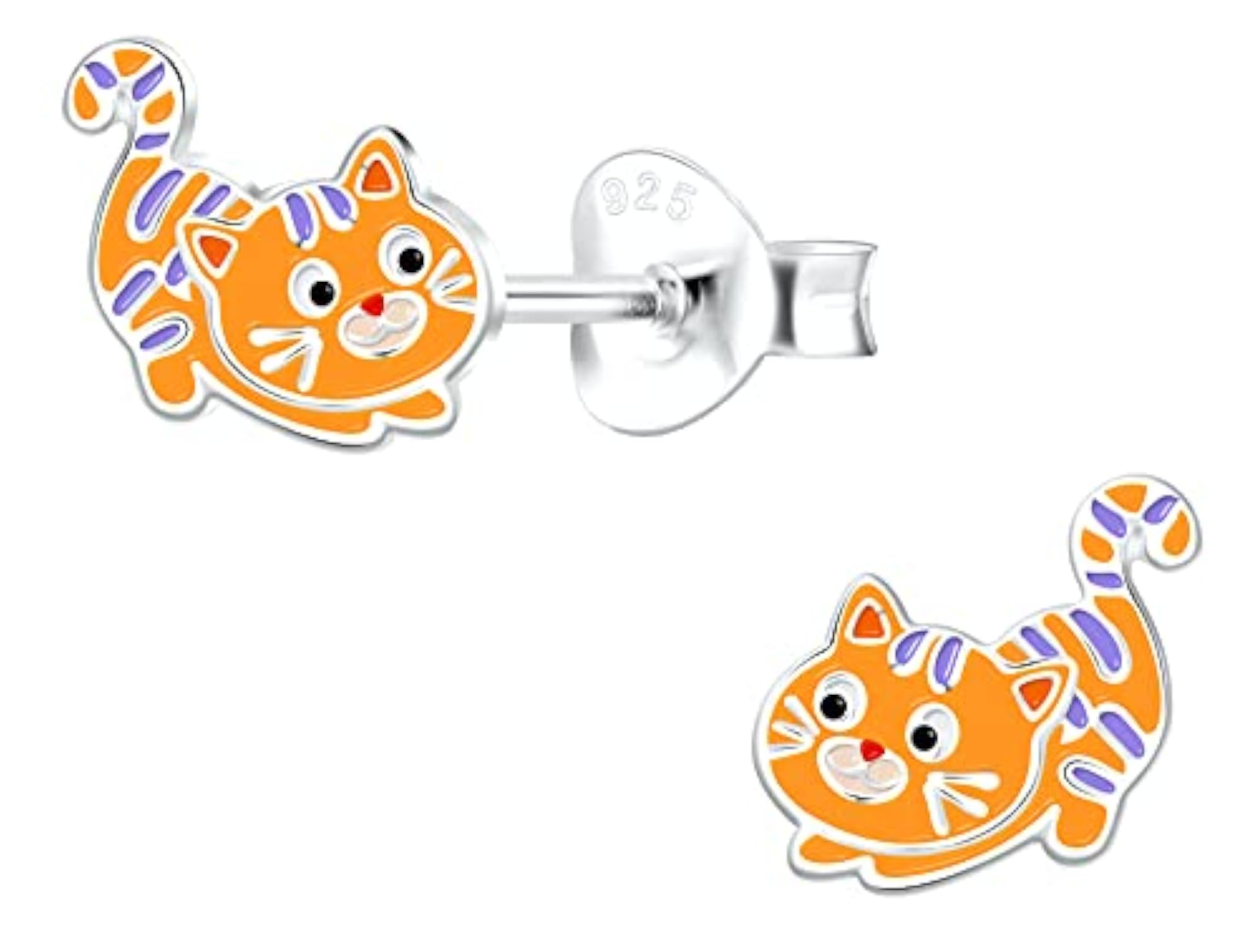 925 Sterling Silver Cat Stud Earrings for Kids