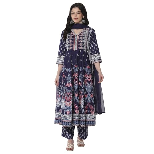 Image of BIBA Women Cotton Anarkali Printed Suit Set