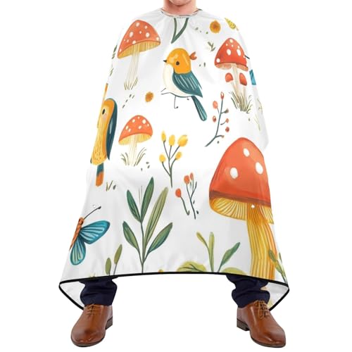 Kigai Hair Cutting Cape for Men & Women Mushroom Birds Waterproof Barber Cape Professional Hairdressing Salon Styling Cape with Adjustable Closure Snap